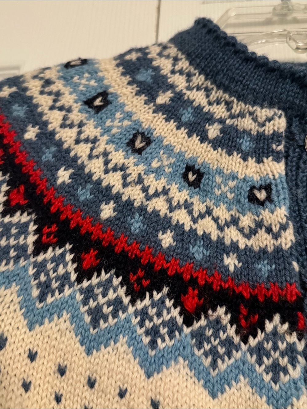 VTG Norwegian Norsk Husflid Fair Isle Wool Cardigan - Cream, Navy, Blue & Red - Picture 6 of 12